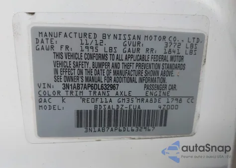 2013 Nissan Sentra Sv из США, поврежденный, VIN 3N1AB7AP6DL632967